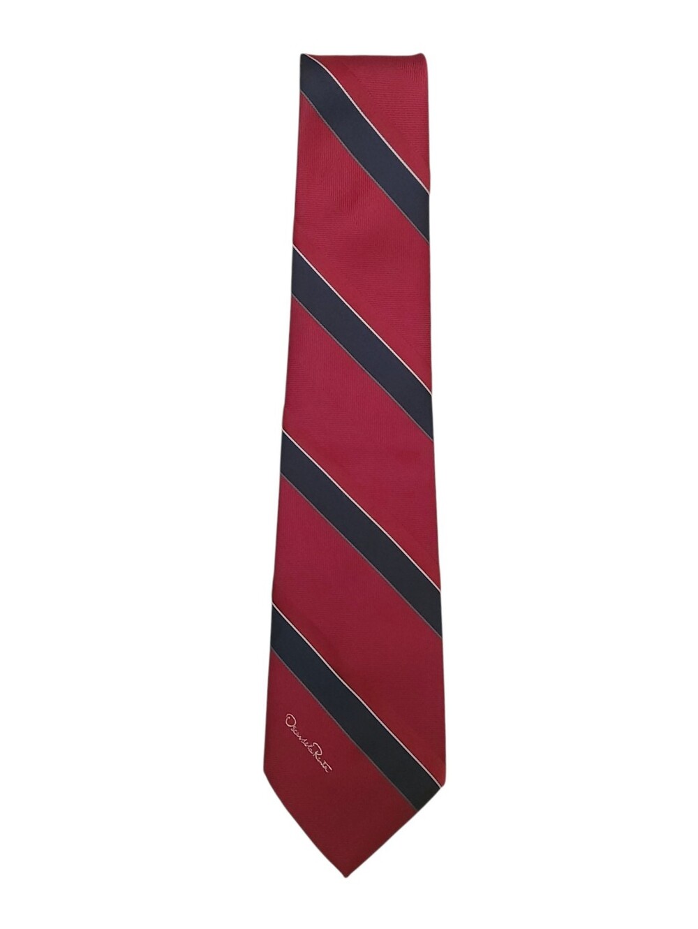 Vintage Oscar De La Renta Tie Red Stripe Classic Logo Pointed Necktie